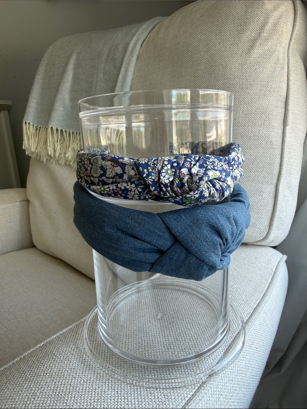 Floral & Denim Blue Knot Headband Set